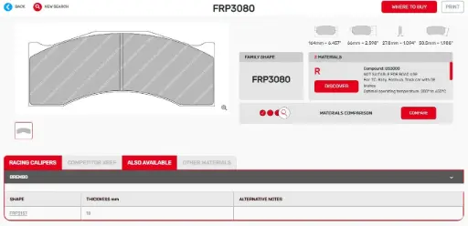 [FRP3080E] FRP3080E - PASTILLA DE CARRERA
